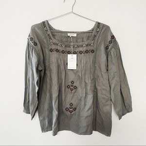 Louizon Paris blue grey puff sleeve embroidered blouse summer boho cotton